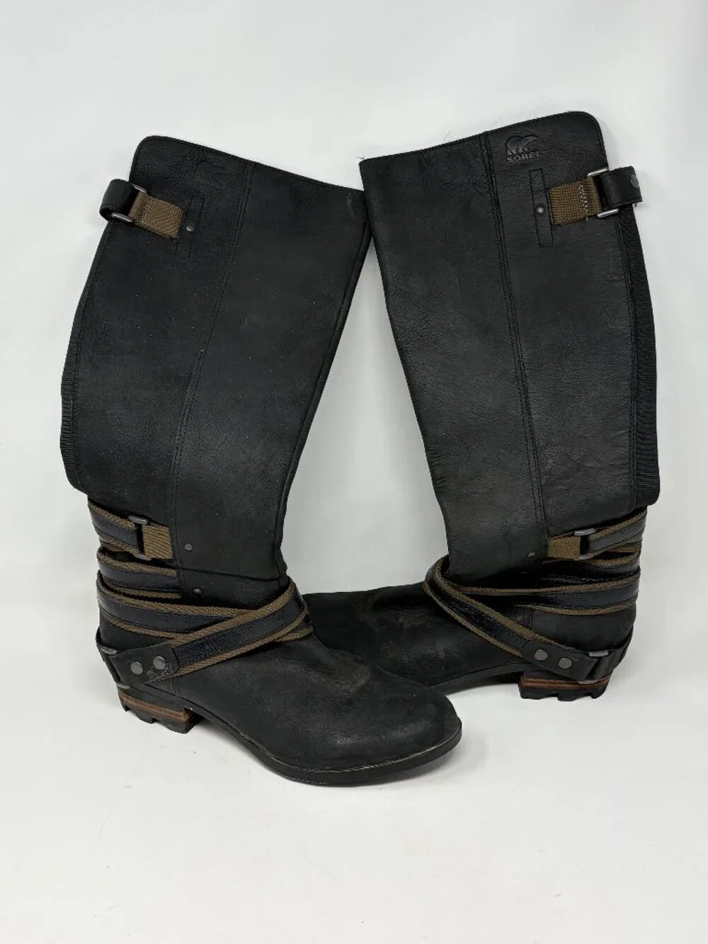 Sorel Lolla Tall boots 9 black brown accents leather waterproof knee high *small